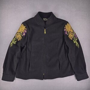 Bob Mackie Jacket Womens XL Floral Embroidered Fleece Full Zip Wearable‎ Art
